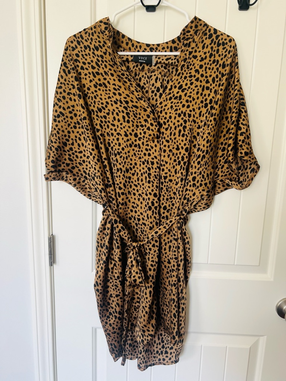VICI Tan and Black Leopard Print Tie-Waist Mini Dress - Medium